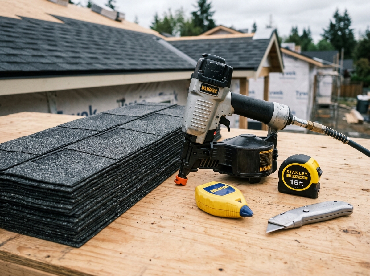 Premium roofing materials and tools showcasing RedBird Roofing craftsmanship