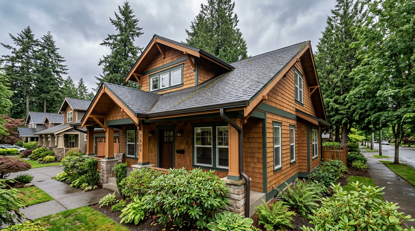 Seamless aluminum gutters installed on a Pacific Northwest home