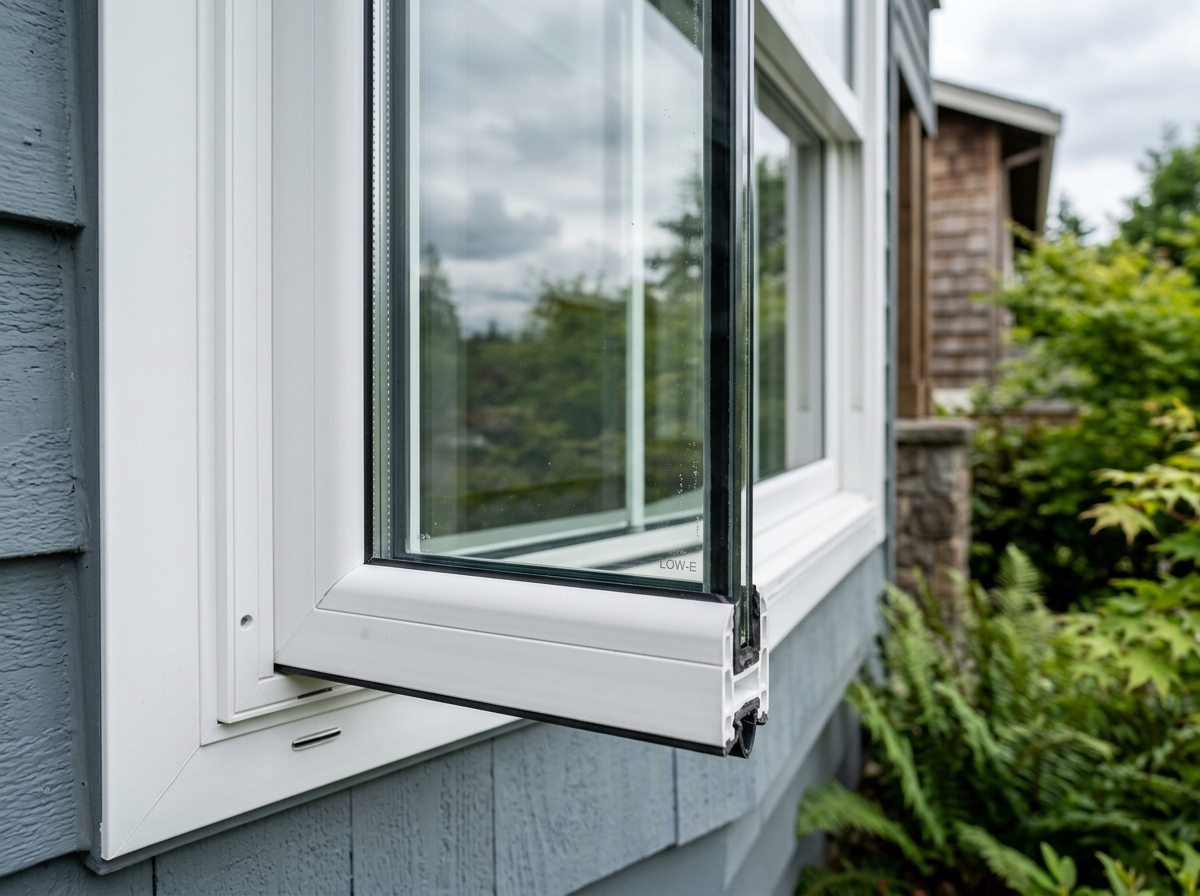 Close-up of Milgard vinyl window frame and glass detail