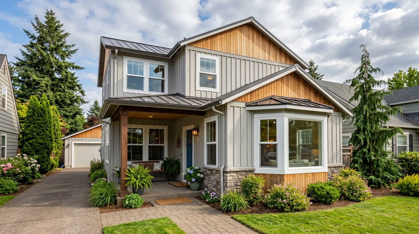 New Milgard vinyl windows on a Pacific Northwest home exterior
